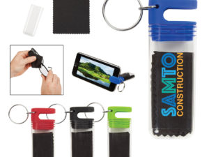 Key Tag with Built-In Phone Stand & Cleaning Cloth