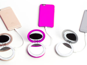 Metallic Power Banks with Built-In Compact Mirrors